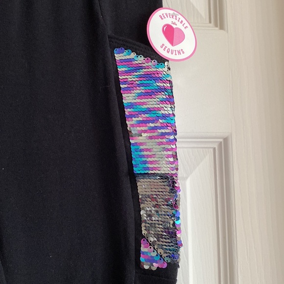 Justice Black Leggings Pockets Flip Sequin Girls PLUS 10/12 - Picture 2 of 4